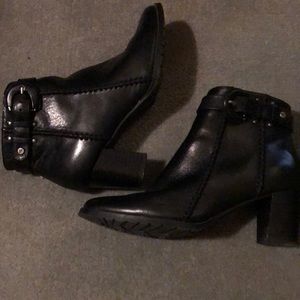 Black leather boots.